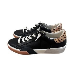 New Dolce Vita Zina Shoes Womens Size 9 Black Leather Sneakers Calf Hair